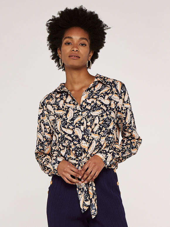 Watercolour Paisley  Top, Navy, large