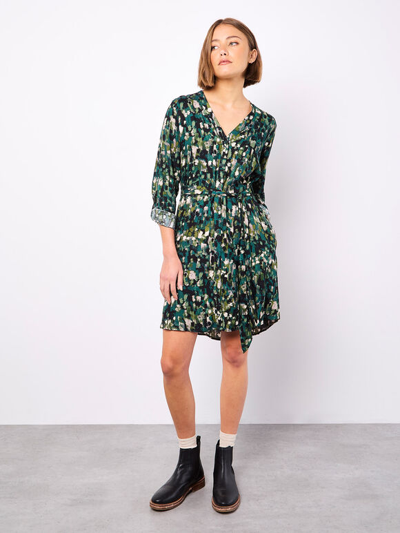 Abstract Brushstroke Shirt Mini Dress, Green, large