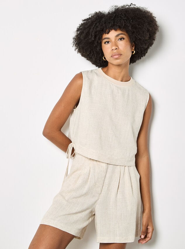 Linen Blend Crop Top, Stone, large