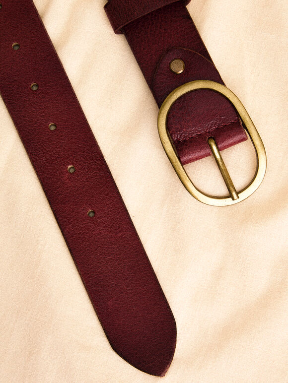 Red Leather Gold Buckle Belt, Red, large