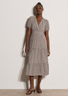 Stripe Wrap Midaxi Dress, Brown, large