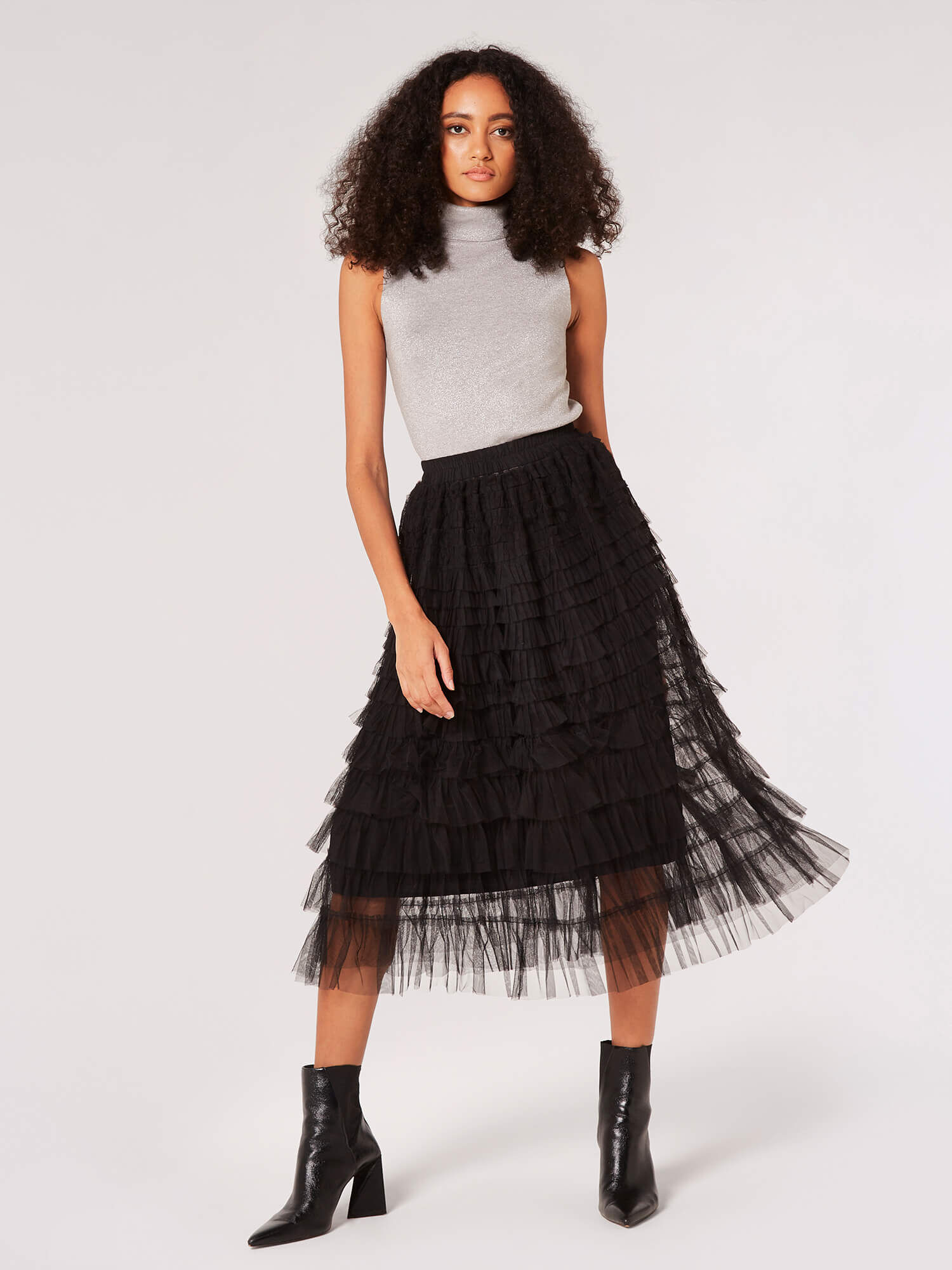 Jupe Midi Superposee En Tulle Vetements Apricot