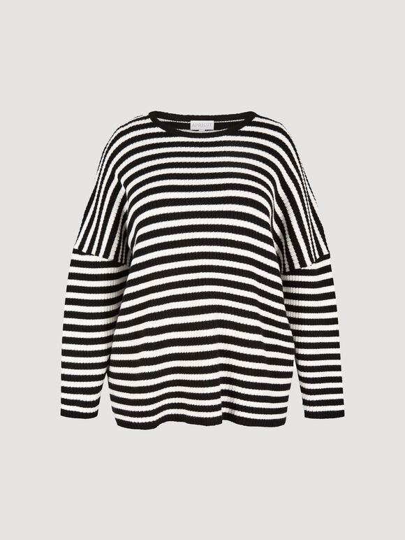 Curve Stripe Heavy Knit Jumper, Black, large