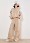 Floral Embroidered Wide Leg Joggers, Cream, large