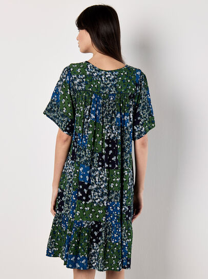 Patchwork Print Crinkle Mini Dress