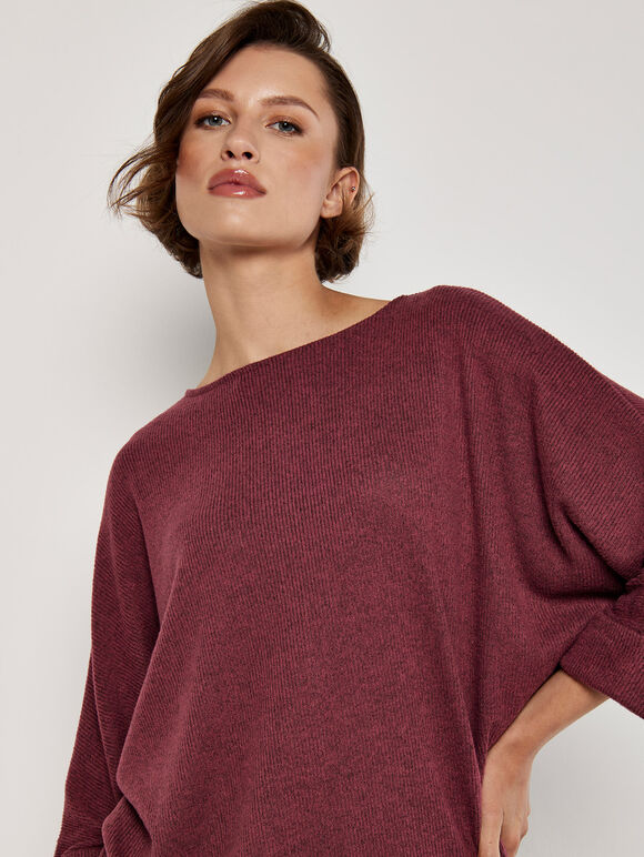 Ribbed Cocoon Mini Dress, Burgundy, large