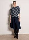 Textured Check Ruched Batwing Top, Navy, large