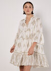 Metallic Paisley Tiered Tunic Mini Dress, Cream, large