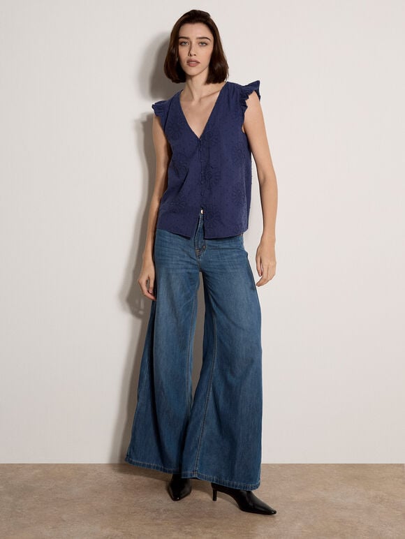 Daisy Embroidered Blouse, Purple, large