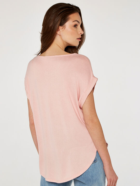 Turn Up Sleeve Top, Pink, large