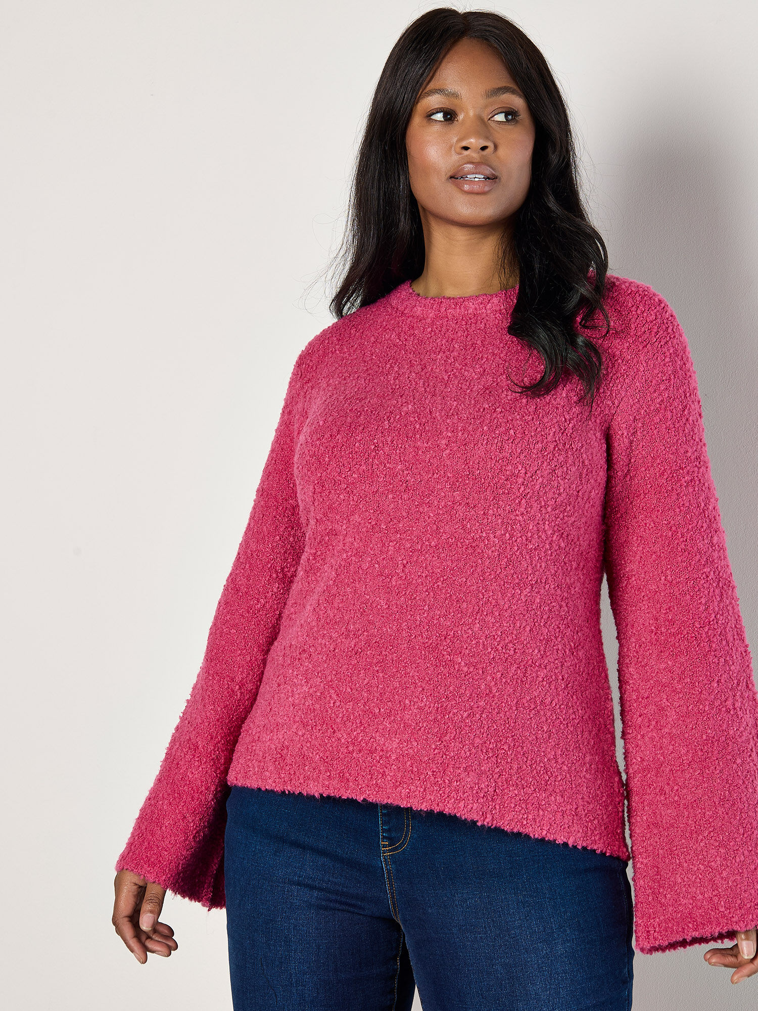 Curve Boucle Pullover Mit Glockenarmeln Apricot Kleidung