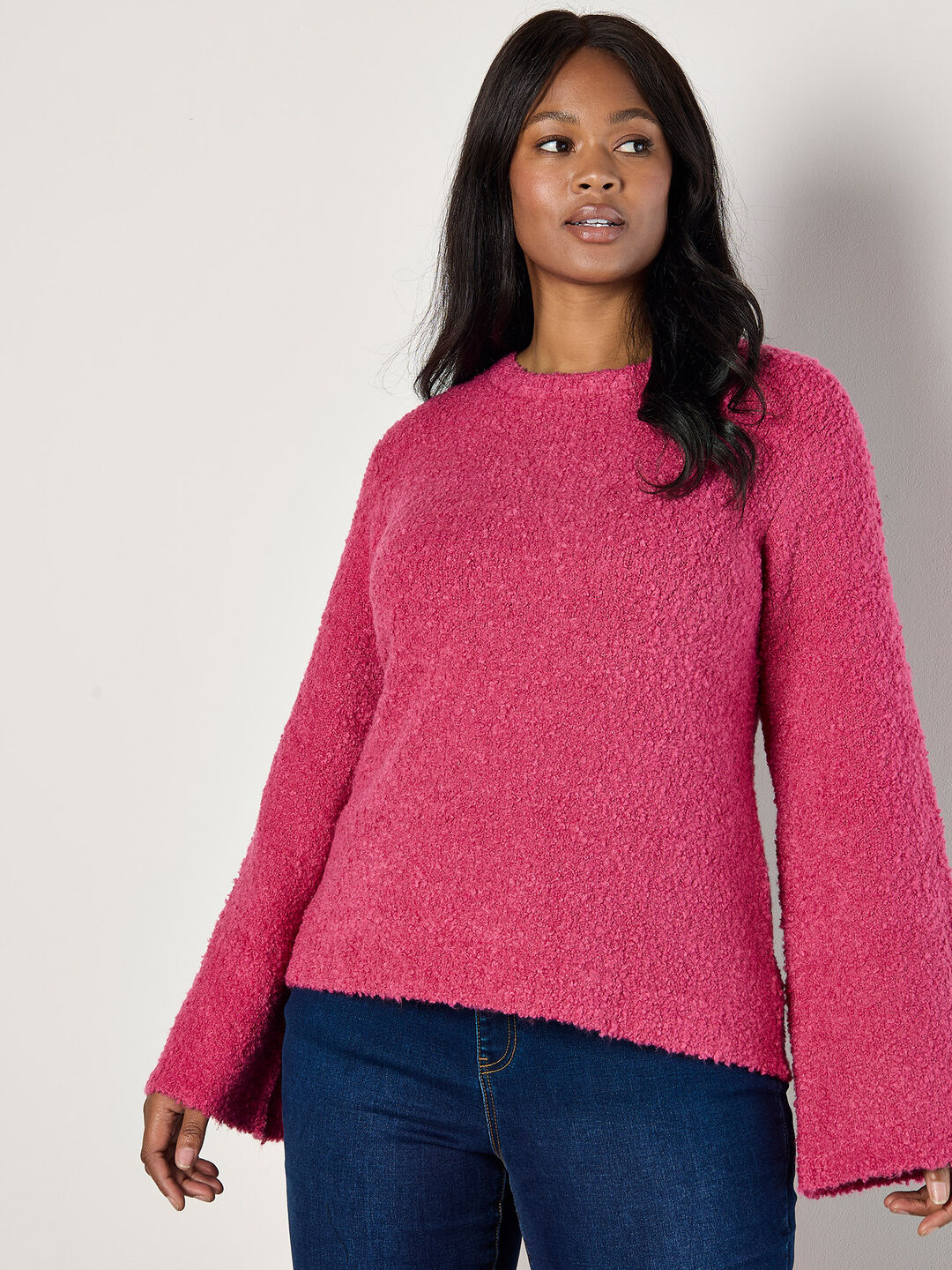 Curve Bell Sleeve Boucle Jumper