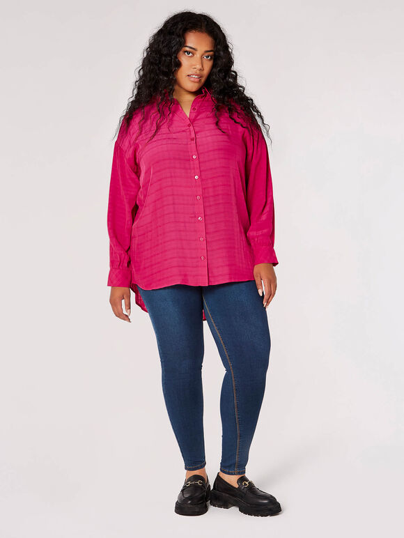 Curve Oversized Checked Shirt, Fuchsia, large