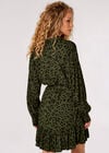 Leopard Print Shirt Mini Dress, Green, large