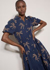 Embroidered Palms Cotton Midi Dress, Blue, large