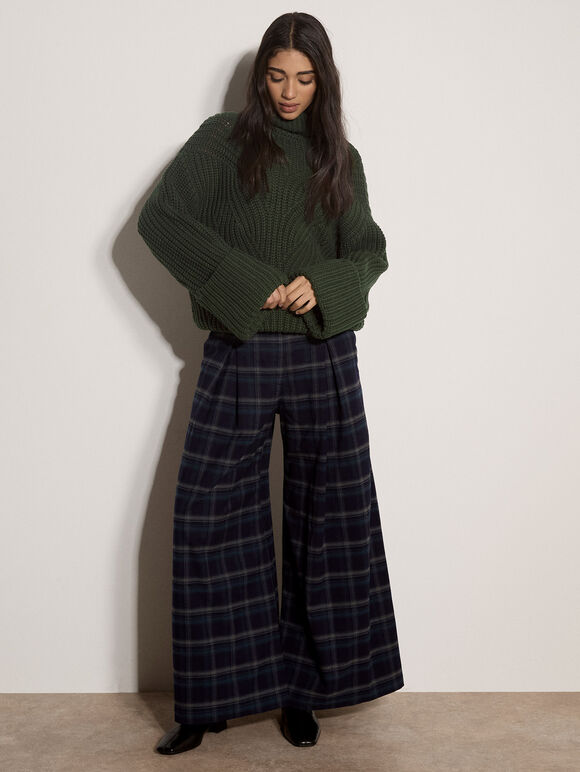 Chunky Knit Roll Neck Jumper, Green, large