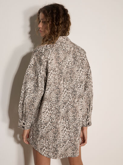 Leopard Print Cotton Denim Shacket Mini Dress
