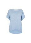 Button Detail Knitted Cotton T-Shirt, Blue, large
