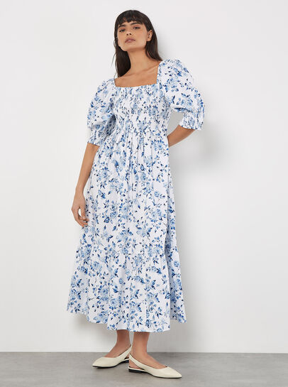 Rose Cotton Milkmaid Midaxi Dress