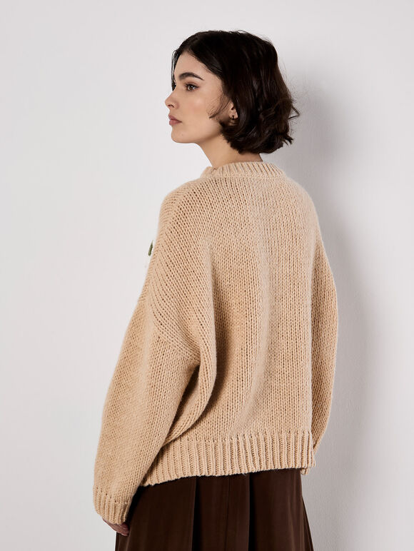 Embroidered Daisy Jumper, Stone, large