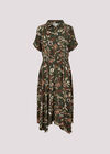 Sarasa Floral Shirt Midi Dress, Khaki, large