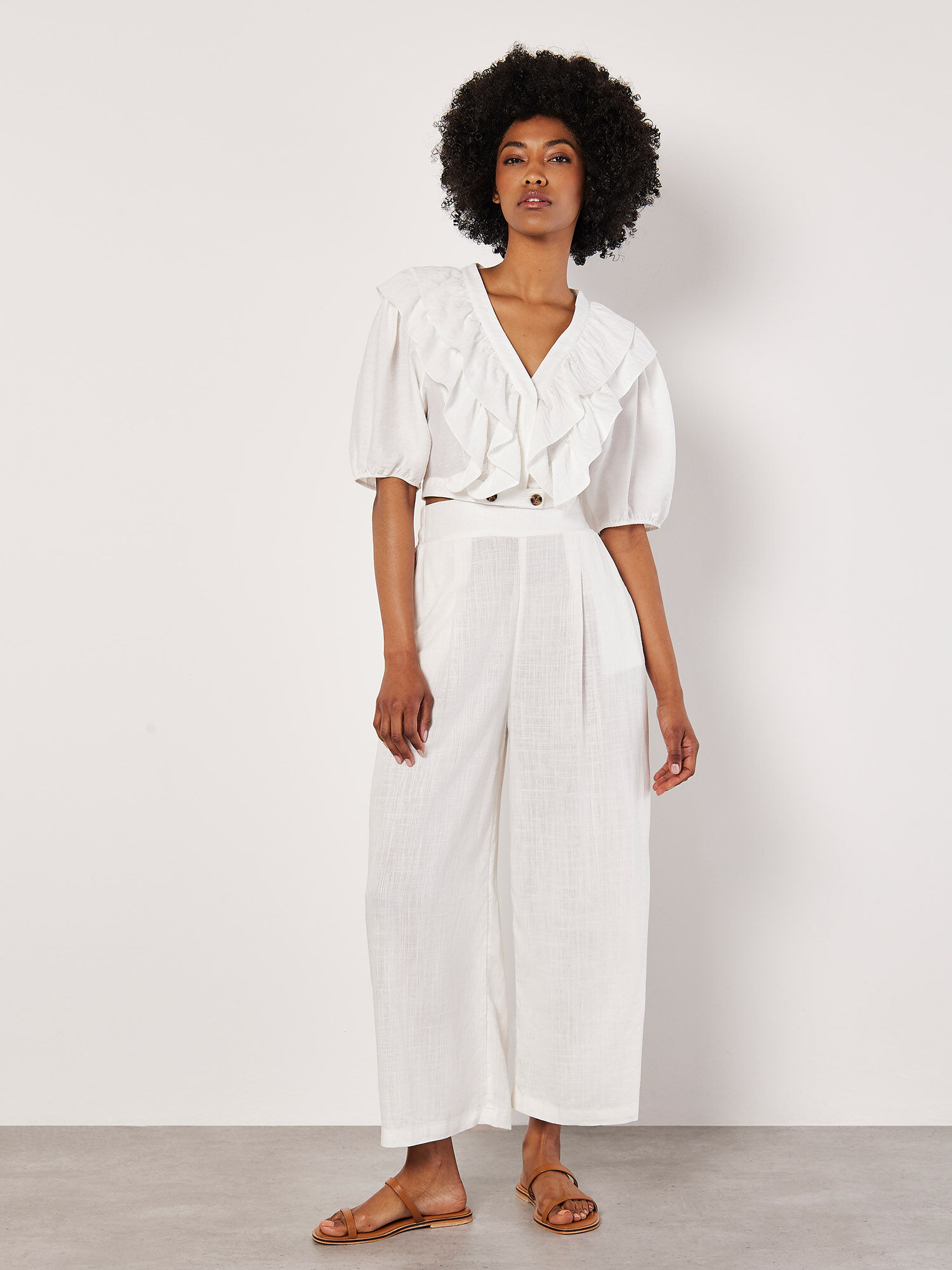 Pantalon Palazzo Court En Lin Melange Vetements Apricot