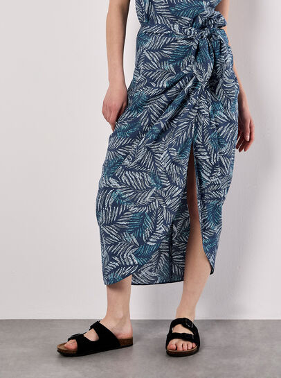 Batik Leaf Wrap Midi Skirt