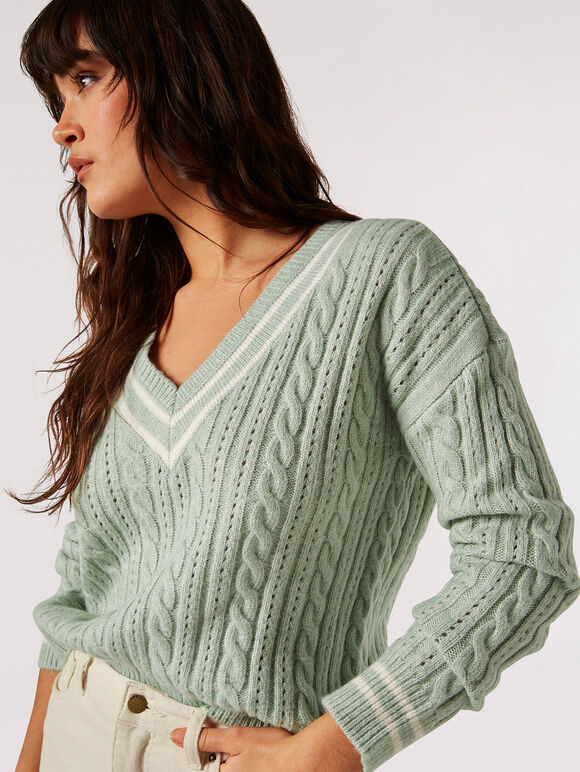 Pull de cricket en tricot torsadé, menthe, grand