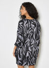 Zebra Print Knitted Cocoon Mini Dress, Grey, large