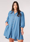 Curve Denim Shirt Mini Robe, Bleu, grand