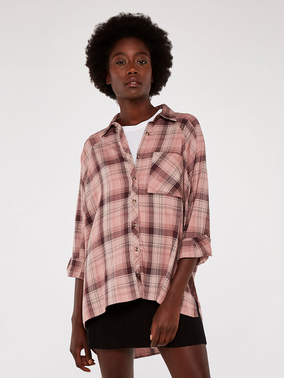 Check Oversized Shirt, Pink, large