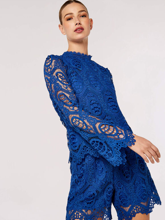 Scallop Lace Top, Blue, large