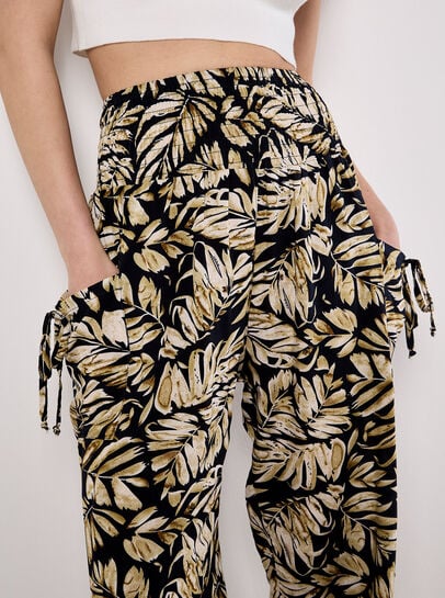 Tropical Leaf Print Tapered Joggers