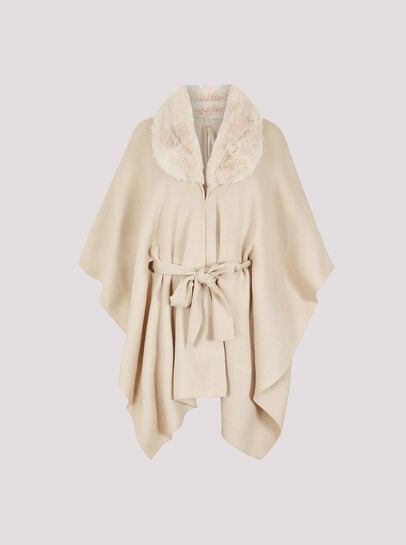 Faux Fur Collar Poncho