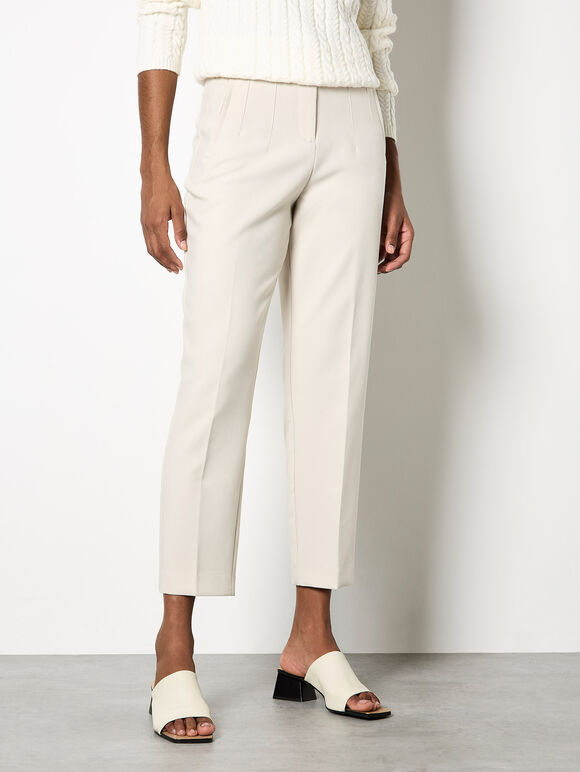Add smart separates to your wardrobe with these tailored trousers. Designed in a flattering tapered cut, they feature decorative pockets, a zip and hook fastening, and pleat detailing.

Style these tapered trousers with a soft satin blouse for a chic look that's perfect for the office., Stone, large