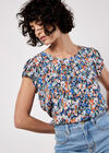 Ditsy Floral Tulip Sleeve Top, Navy, large