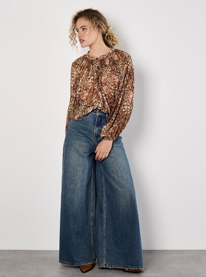 Patchwork Feather Print Chiffon Top