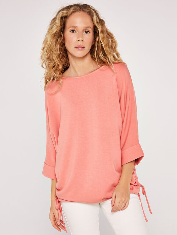 Oversized Drawstring Top, Pink, large