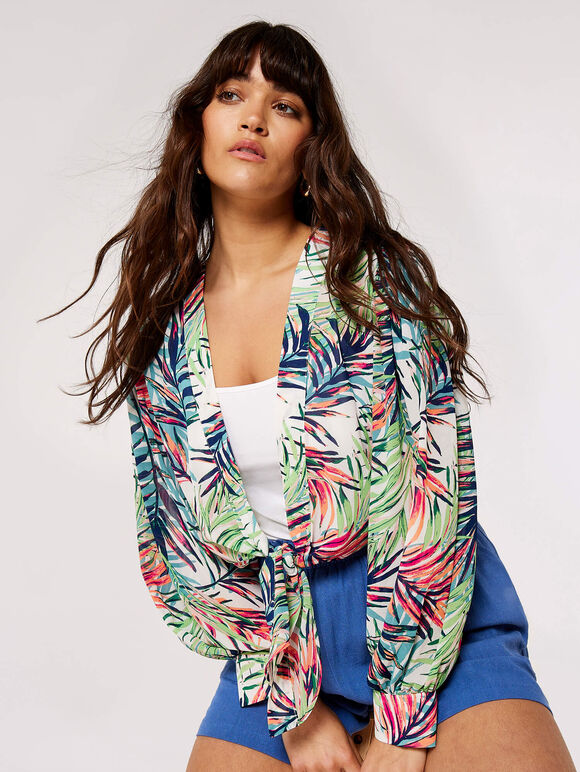 Tropical Crop Tie Blouse, Cream, large