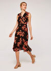 Graphic Floral Wrap Dress, Black, large
