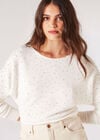 Batwing Sleeve Studded Jumper, White, large