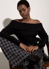 Ribbed Bardot Jumper, Black, large