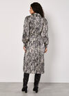 Snakeskin Print Satin Shirt Midi Dress, Grey, large