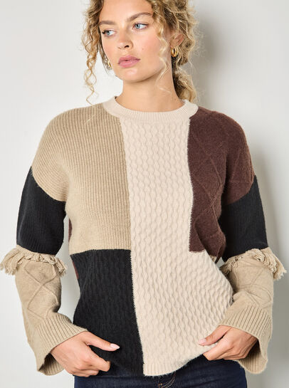 Mixed Cable Knit Patchwork Jumper