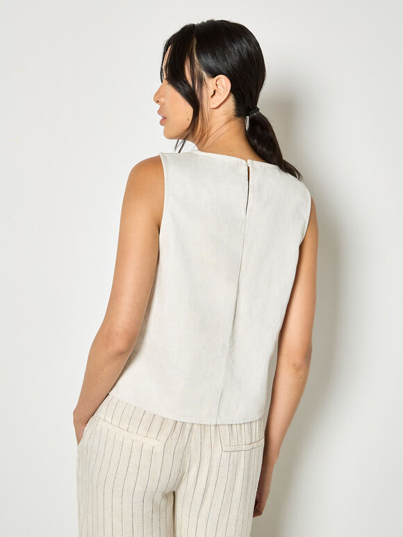 Floral Embroidered Denim Top, Stone, large