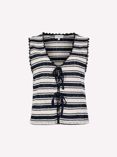 Stripe Pointelle Knit Waistcoat