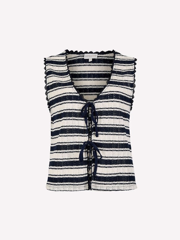 Stripe Pointelle Knit Waistcoat, Navy, large