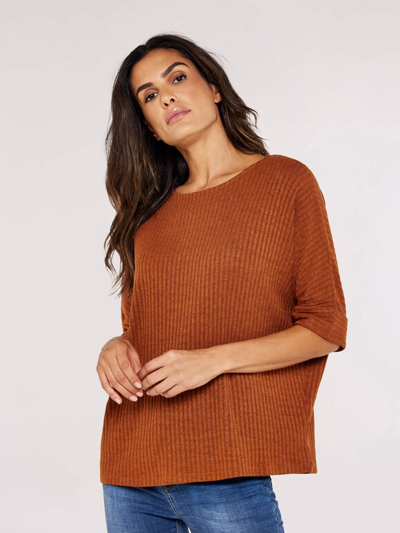 Rib Batwing Top, Rust, large