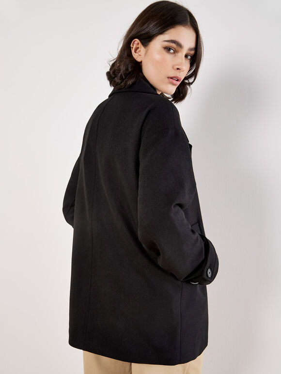 Tailored Double-Breasted Peacoat, Black, large