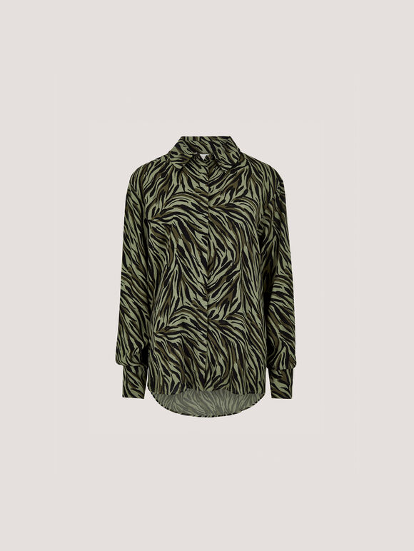 Zebra Print High-Low Shirt, Khaki, large